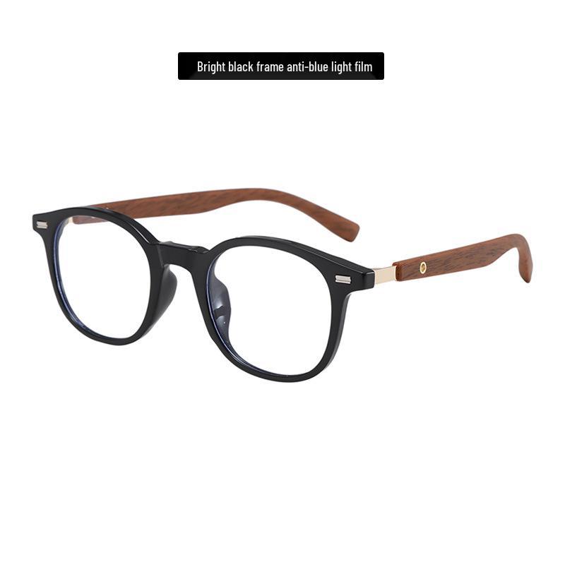 Retro Wood Grain Unisex Blue Light Blocking Glasses, Korean Style, No Prescription