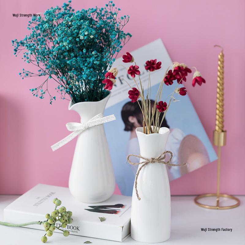 Nordic Minimalist White Ceramic Vase for Hydroponic and Dried Flower Arrangements in Modern Living or Dining Spaces