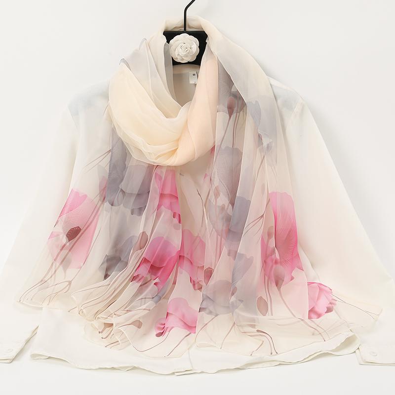 New Luxury Printed Silk Scarf Women Scarves Bufandas Summer Beach Shawls Foulard Flower Design Long Neck Scarves Hijabs