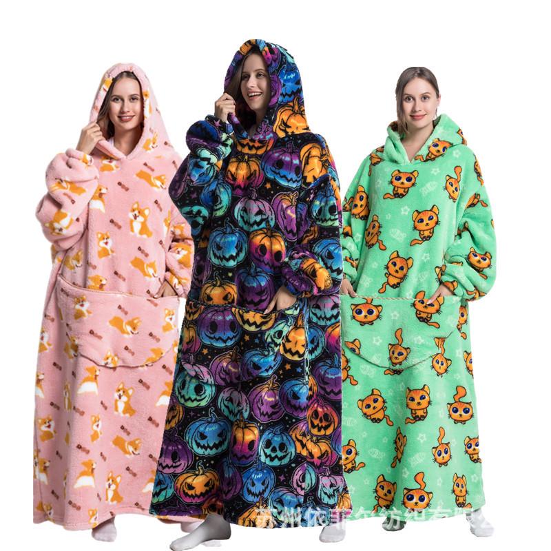 2023 Hooded Oversized Flannel Blanket Clothing for Men & Women – Extended Length for Warmth