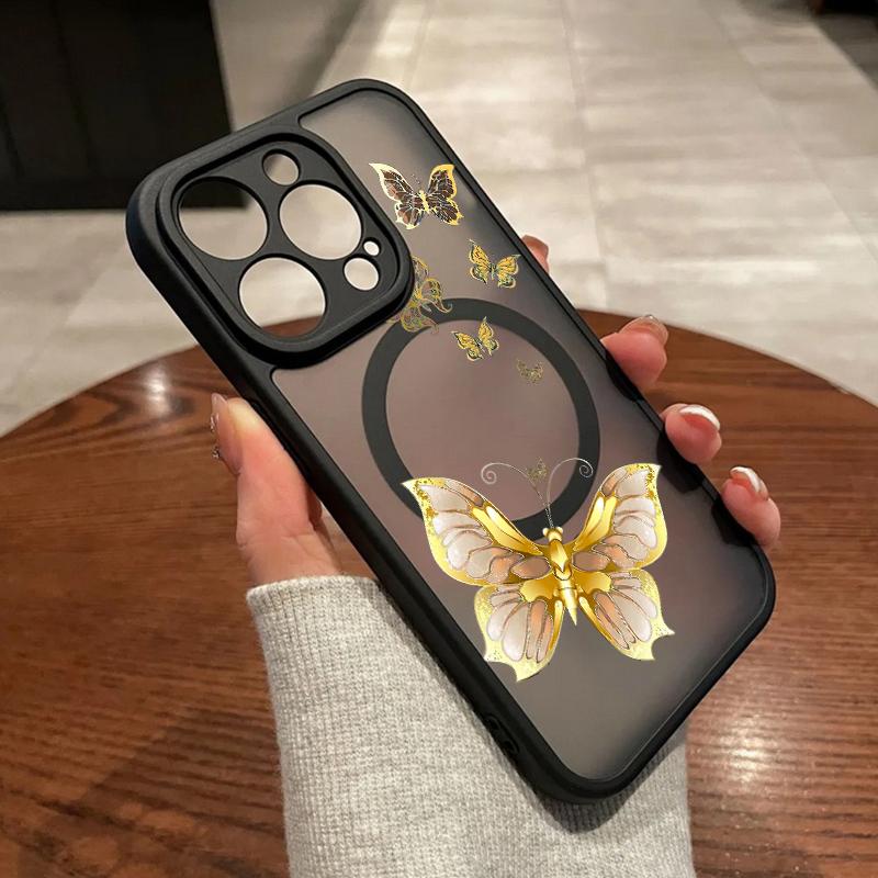 For iPhone 15 14 Pro Max 12 13 Pro 11 Colorful Butterfly Phone Case Magnetic For Magsafe Wireless Charging Acrylic Clear Cover
