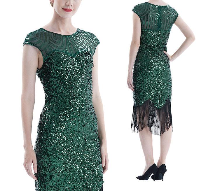 Sexy Damen-Partykleid, modisches einfarbiges Pailletten-Fransenkleid