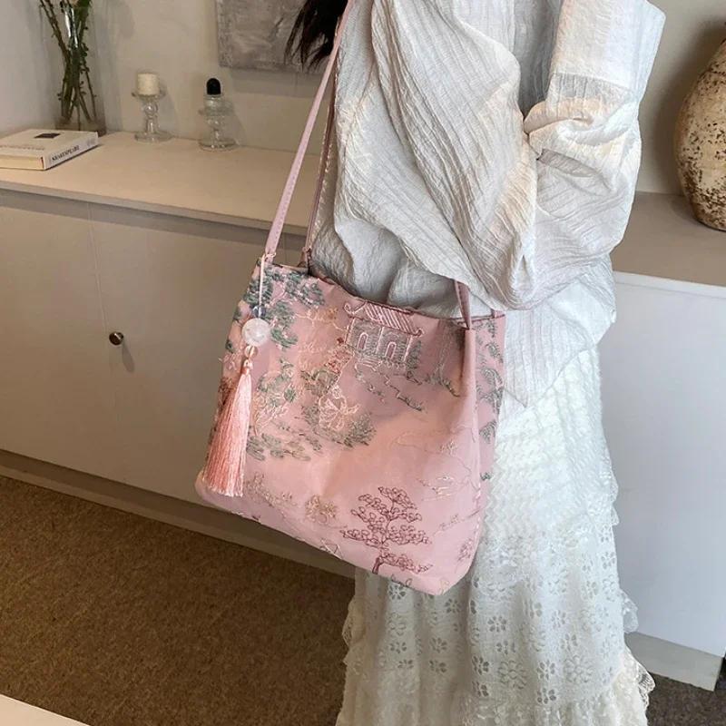 2026 New Models Silk Jacquard Fashiable Minimalist Bag New Chinese Style Retro Bag Single Shoulder Diagal Cross Women's Bag