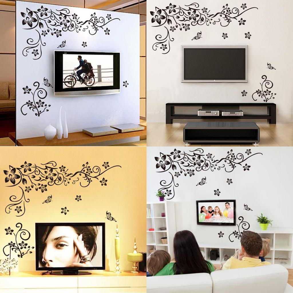 Schmetterlingsrankenblumen Vinyl Wandaufkleber mit elegantem modernem Design für Wohnzimmerdekoration