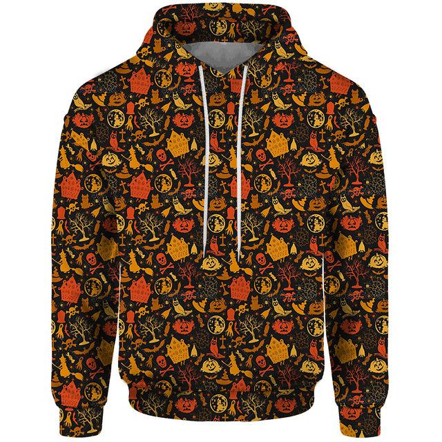 Autumn 3D Skull Pumpkin Printed Hoodies Fashionable Casual Sports Long Sleeved Men's Hooded Sweatshirts