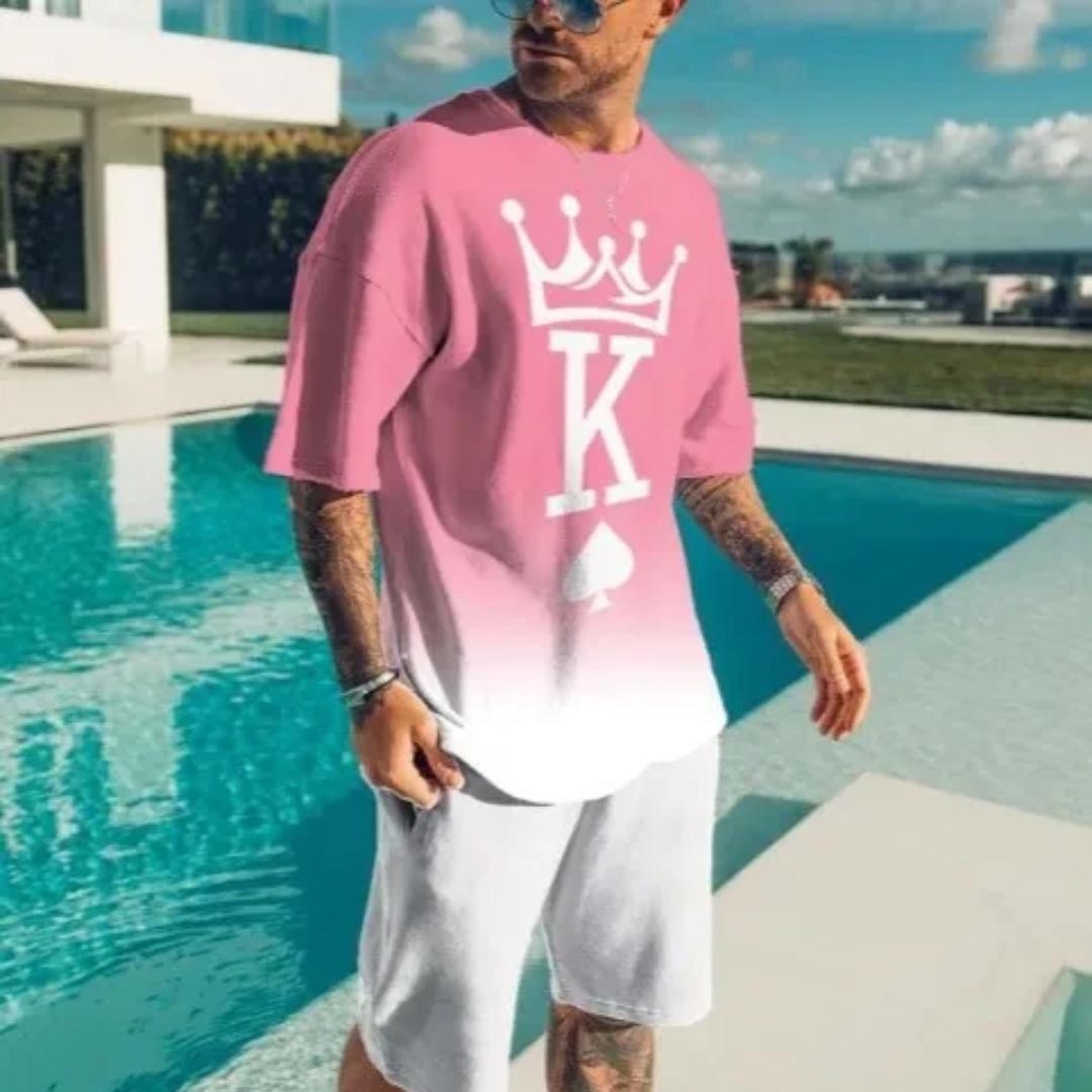 

Пики K с принтом, модный 3D-покер, комплект из 2 предметов, мужские футболки, футболки с круглым вырезом, шорты, комплект из двух предметов, повседневная толстовка в стиле Харадзюку для мальчиков 2XL