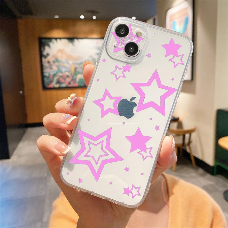 For iPhone 15 16 14 13 12 mini 11 Pro Max XS X XR SE 7 8 Plus Silicone Clear Cover Style Stars Pattern Luxury Phone Case