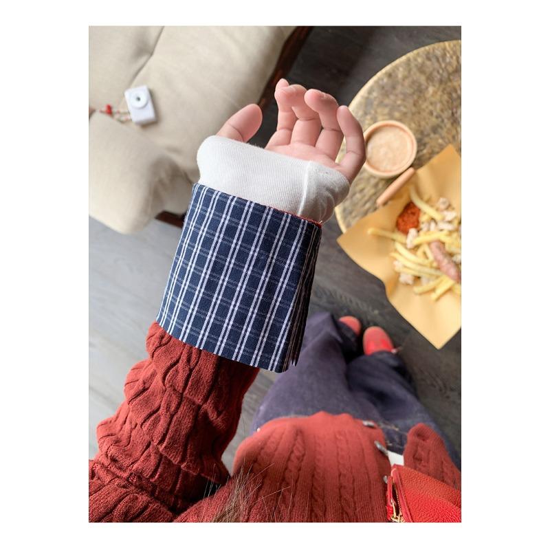 Plaid Polo Collar Fake Two-piece Twist Long-sleeved Sweater for Women To Wear Early Autumn Tops