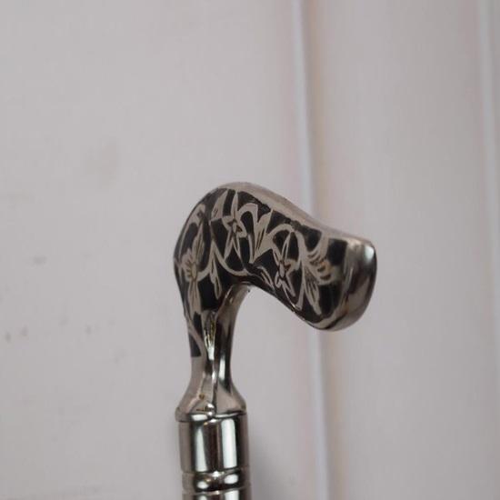 93.98 Cm Walking Stick Aluminum Wooden Walking Cane Gift for Grandfather, Father Silver and Black Solid Cane Collector Item