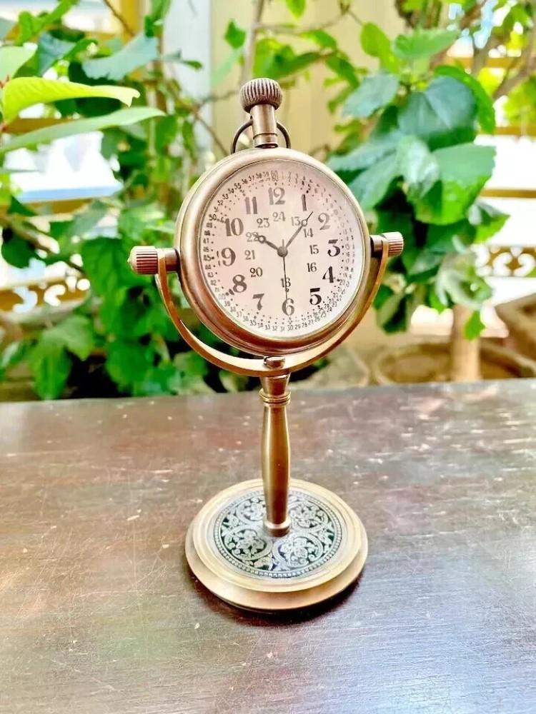 Clock Desk Vintage Table Top Antique Tabletop Brass Decorative Gift