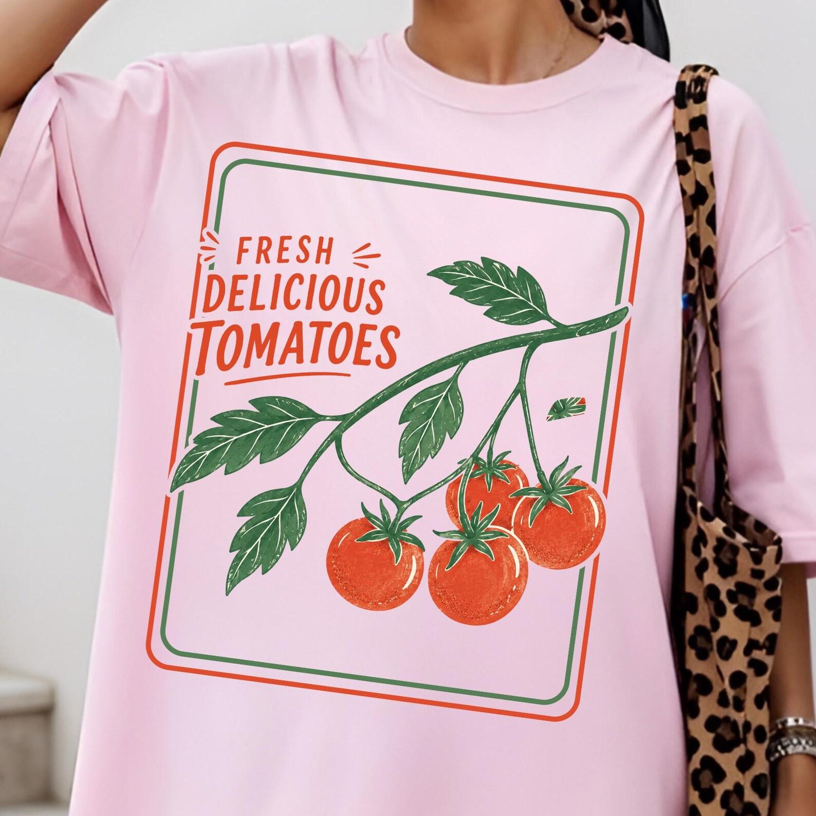 Fresh Delicious Tomatoes Shirt, Summer Vegetable Shirt, Women’s Tomato Shirt, Tomato Vine Shirt, Garden Produce Shirt, Red Green Produce Tee M
