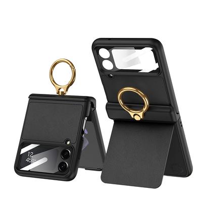 Magnetische Scharnier Schutzhülle Für Samsung Galaxy Z Flip 4 5g Leder Halterung Hard Cover Für Samsung Z Flip4 Ring fall Stehen
