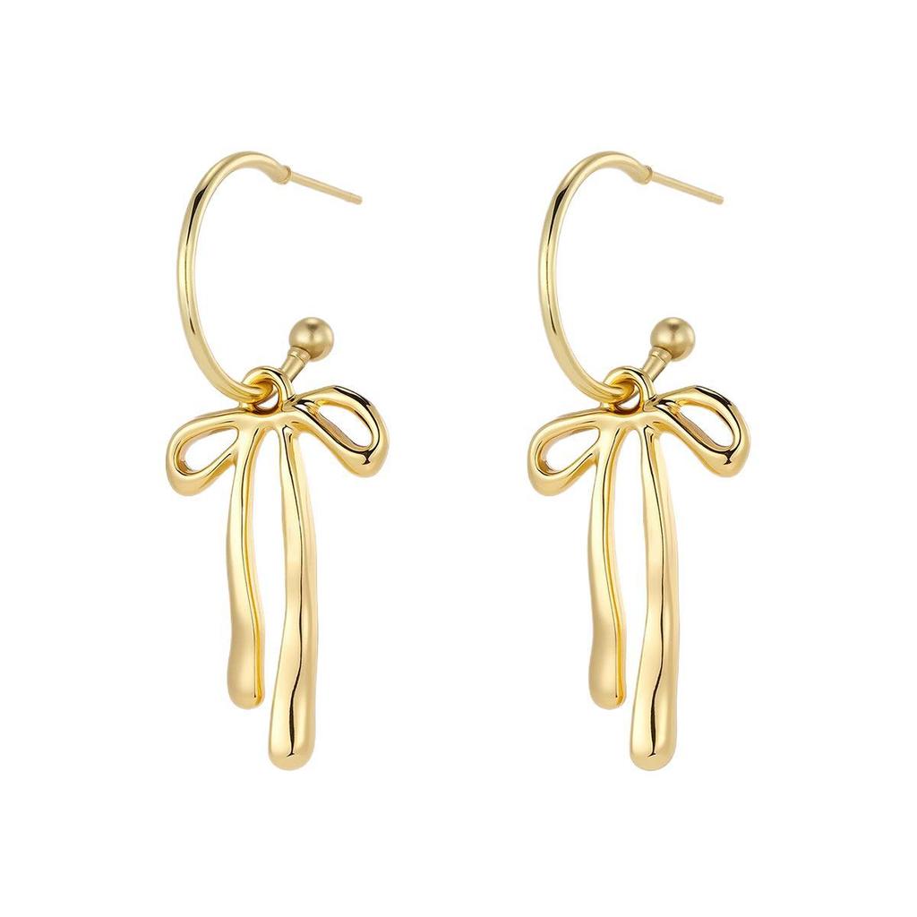 Bow earrings, European and American fashion temperament earrings, simple niche design, gold high-end earrings