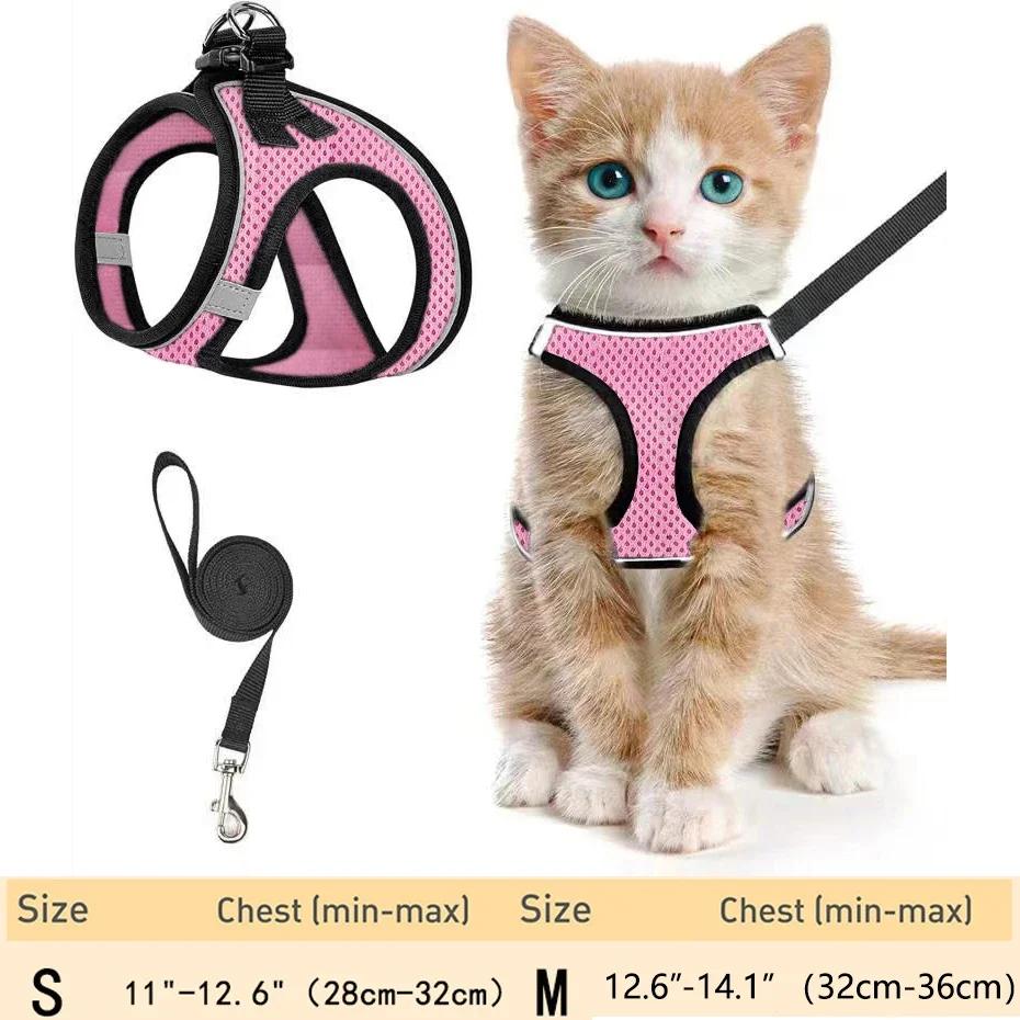 Harnais et Laisse Réglables pour Chat pour la Promenade - Harnais Gilet Anti-Évasion pour Chaton avec Maille Douce Réfléchissante pour Chiot Extérieur
