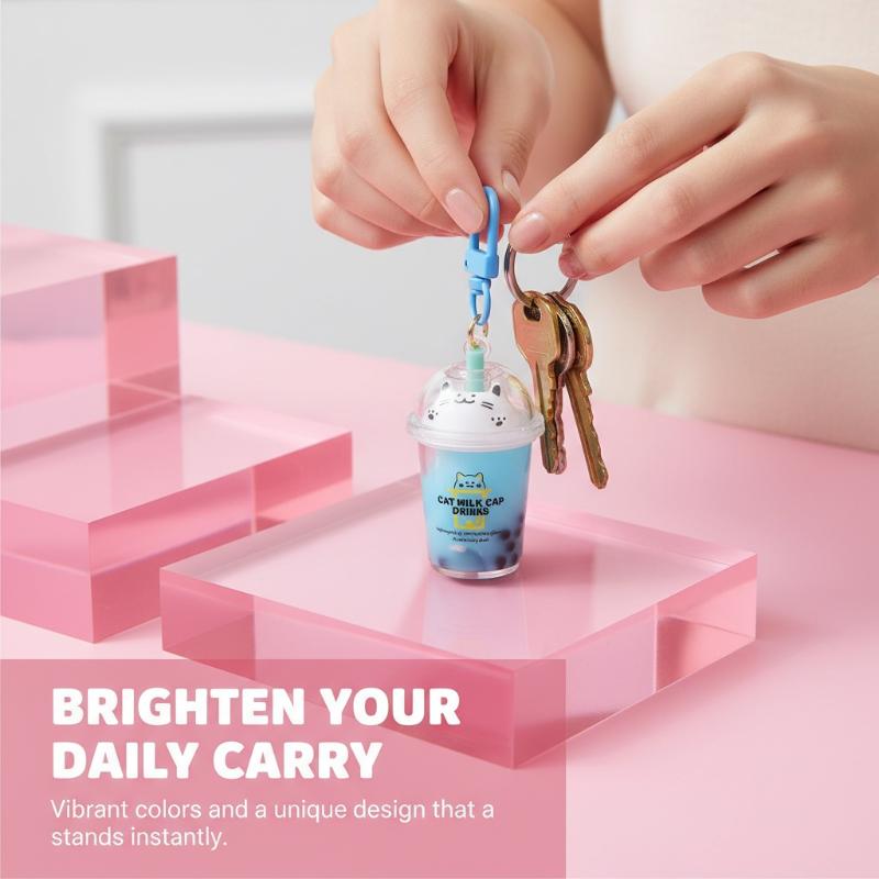1/5Pcs Cat's Pearl Milk Tea Keychain Sand Bottles Car Key Chains Creative And Cute Milk Tea Cups Pendant Bag Decoration