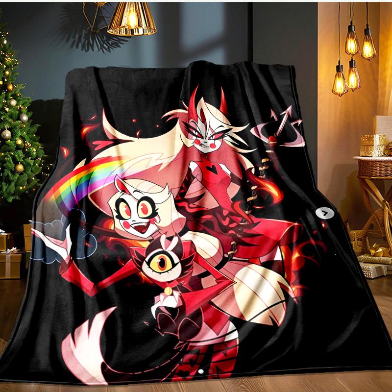 Vibrant Devilish Hazbin Blanket Flannel Throw for Sofa, Indoor, Camping, Living Room, Office, Chair, And Bed Soft Birthday Gift