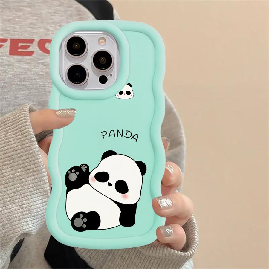 Cartoon Panda Case for iPhone 12 11 14 8 16 Pro Max 15 Plus XR 13 17 Air Soft Phone Cover
