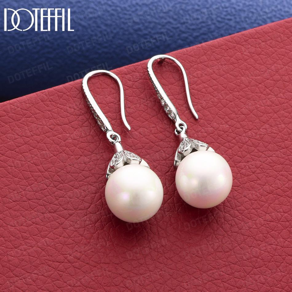 Exquisite 925 Sterling Silver Beaded Pendant Earrings - Beautiful Gift Jewelry 12MM
