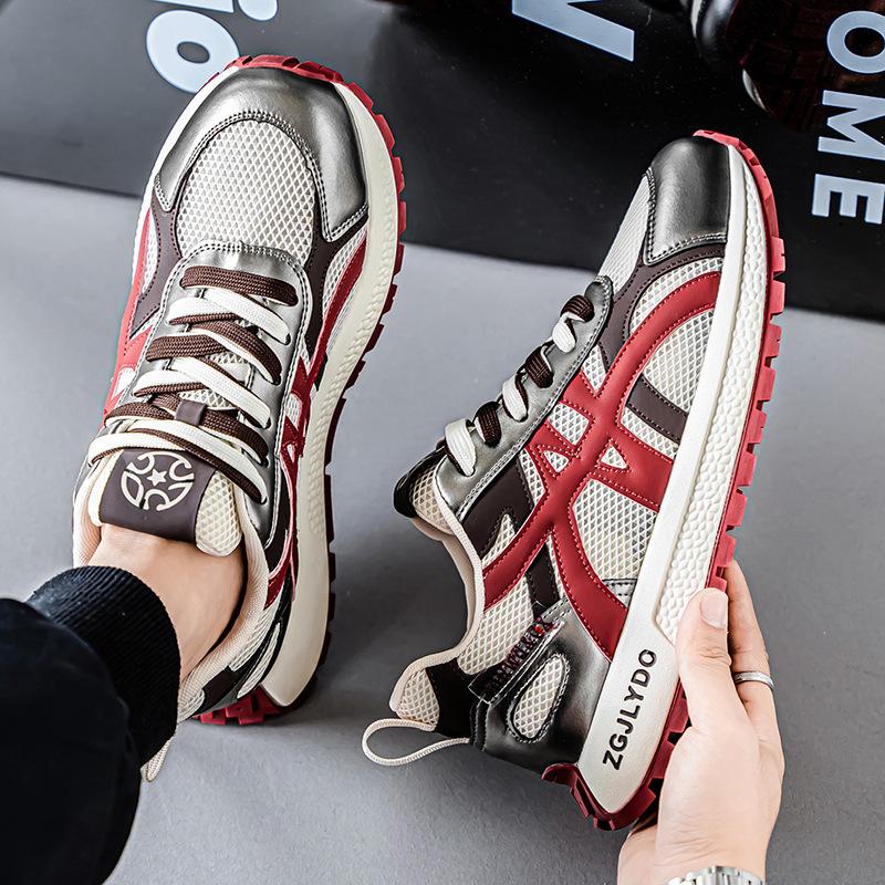 

Men s shoes 2025 summer new men s versatile mesh casual sports shoes heightened platform lace-up jogging dad shoes 44 красный