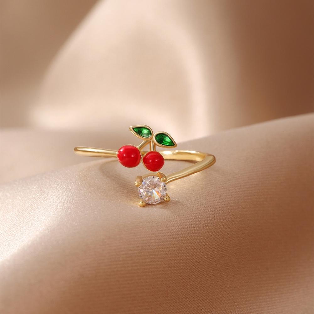 Heißer Geometrie Zirkon Tropfen Glasierte Erdbeer Kirsch Ring Modischer Vielseitiger Personalisierbarer Verstellbarer Öffnungsfrucht Schmuck Geschenk