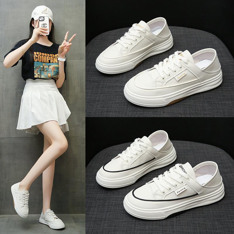 Popular lazy two wear little white shoes women's models 2025 summer new versatile flat-bottomed casual one-pedal board shoes super hot