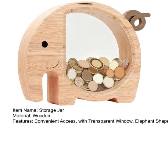Wooden Elephant Piggy Bank Kids Coin Bank Savings Jar with Transparent Window Cute Unbreakable Money Box Birthday Gift for Boys Girls