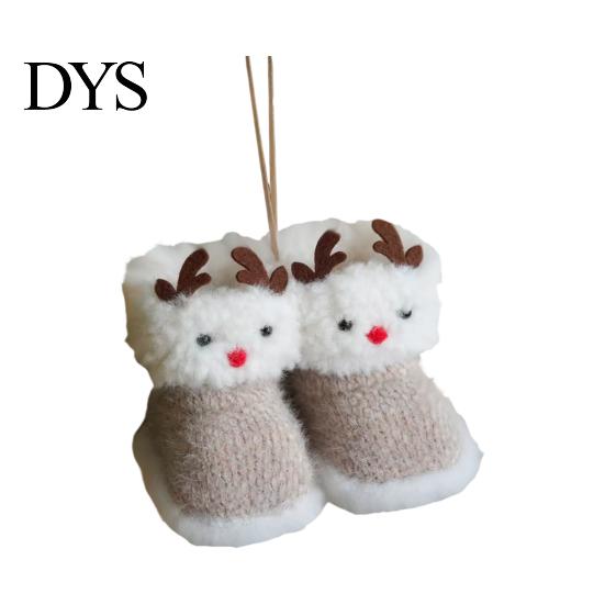 Knitted Plush Reindeer Decor Soft Christmas Boot Ornament, Decorative Indoor Winter Wonderland Hanging Pendant for Xmas Tree, Holiday Party