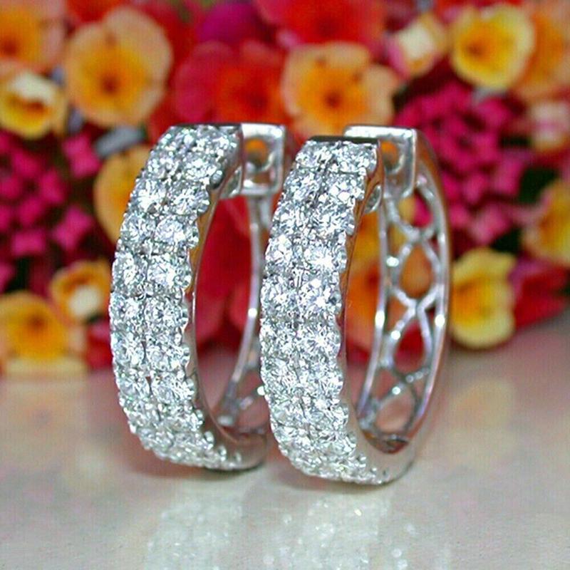 Модные женские серьги-кольца Huitan Серебряного цвета Блестящие Цирконы Аксессуары для Повседневной Носки Универсальные для Помолвки