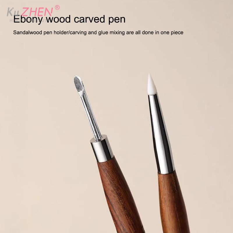 1PCS 16.2cm Double Headed Nail Art Brush Wood Silicone Pen Embossing Painting Mixing Pen DIY Manicure Tool Multifunctional