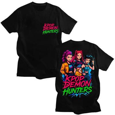 K-Pop Dämonenjäger Rumi Mira Zpey Klassisches T-Shirt Herren Damen Trend Harajuku Cartoon T-Shirt Übergroße Baumwoll-T-Shirts Streetwear