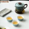 Leisurely Soot Galss Travel Tea Set Kit Handmade 1 Pot 3 Cups Tea Maker Filter Teapot Organizer Portable Outdoor Stock Bags Gift