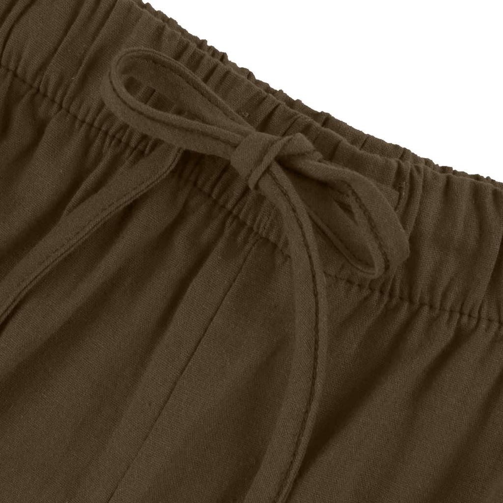 Women's Cotton And Linen Summer Wide-leg Pants Flowing Wide-leg Color Drawstring Beach Pants (with Pockets)