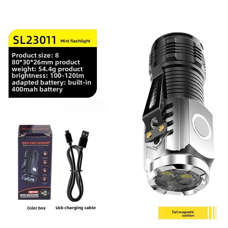 Strong Light Flashlight Explodes Outdoor Charging Mini Flashlight Long-range Long-range Battery Life Three-eyed Little Monster Flashlight