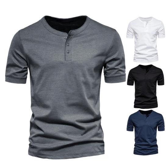 Men Button Crewneck T-Shirt Solid Color Short Sleeve Summer Shirt Casual Tee Shirt for Gym Workout Street Beach Wear
