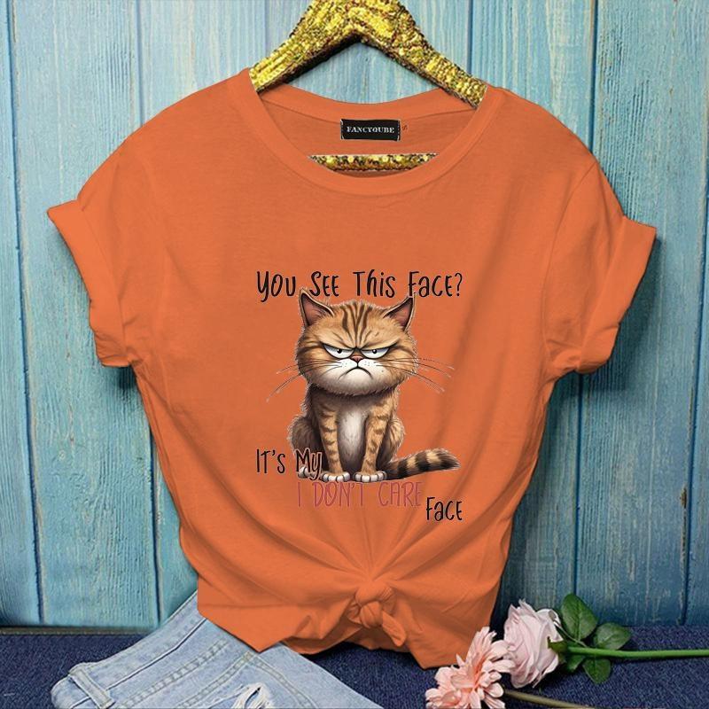 

Новая Забавная Милая Футболка с Принтом Кота Женская Персонализированная Креативная Кошка Харадзюку Повседневная Футболка с Коротким Рукавом 4XL