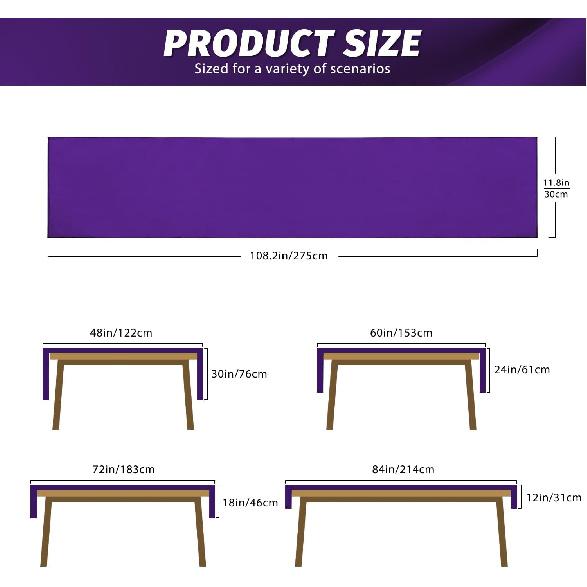 Quimoy 12 Pack Purple Satin Table Runner 12 x 108 Inch, Table Runner for Party Wedding Banquet Birthday Graduation Decoration, Bright Silk Smooth