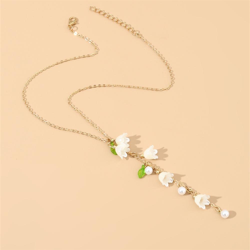 Bracelet Flowers Jewelry Set Hand Chain May Bells Earrings Lilies of The Valley Necklace  Women