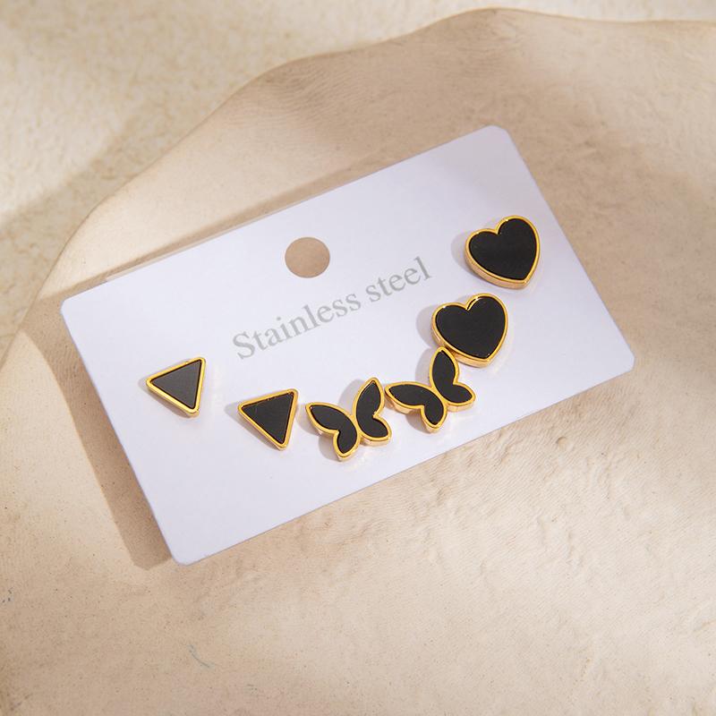 Stainless Steel White Black Shell Heart Star Flower Earrings For Women Simple Temperament Jewelry Gifts Wholesale