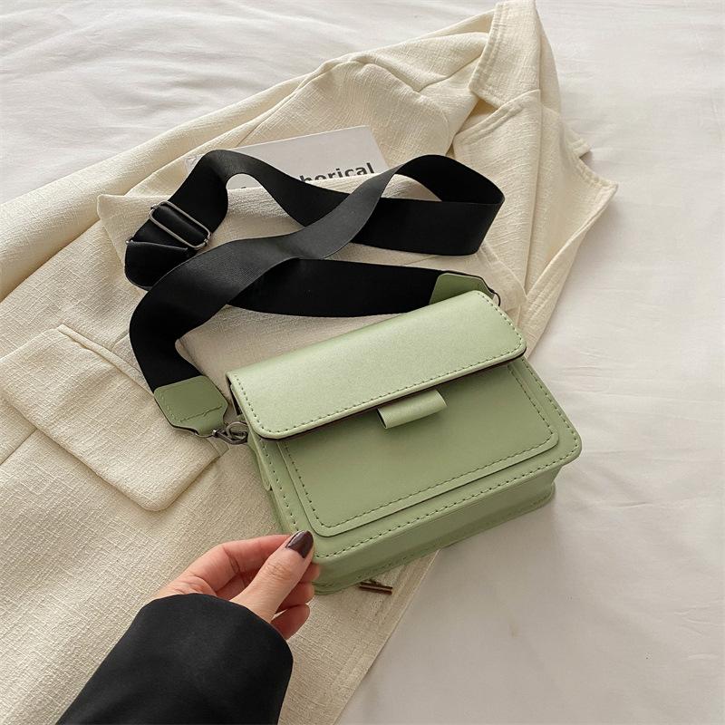 Textured Small Square Bag Women's Bag New Casual Fashion Shoulder Bag Wide Shoulder Strap Messenger Bag