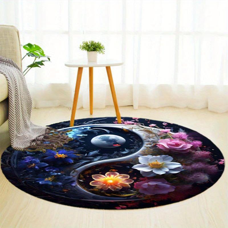 S Yin Yang Flower Round Rug Nonslip Area Rug Office Chair Mat Carpet For Living Room Bedroom Home Decor