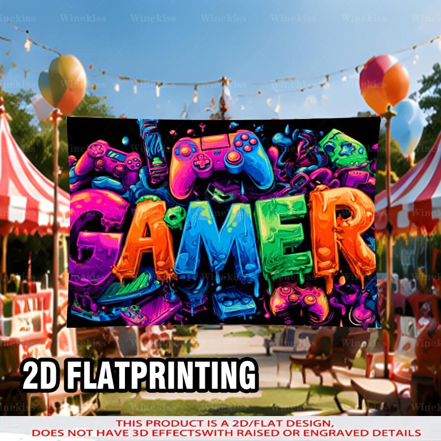 1pc 2D Flat Gaming Theme Party Banner Neon Graffiti Gaming Decor Backdrop For Garden Patio Indoor Outdoor Holiday Celebration Decor