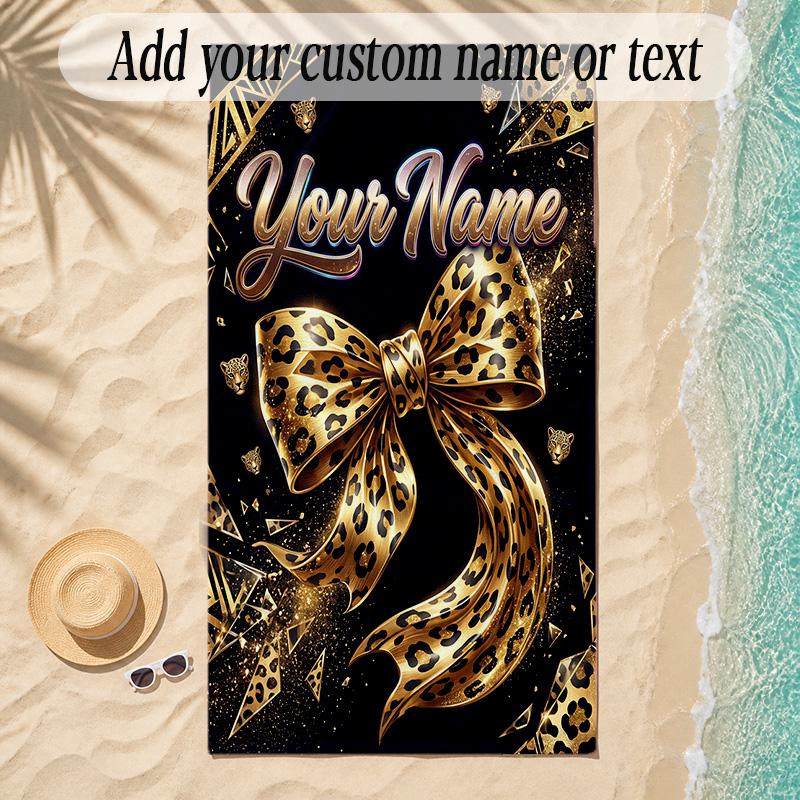 Leopard Theme Soft Beach Towel Personalized Custom Name Text Towel Portable for Beach Pool Travel