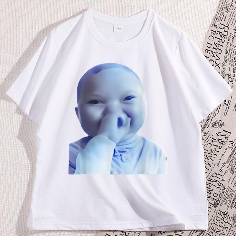 Ai Baby Holding Laugh Meme Viral Trend T Shirt Unisex Women Fashion Casual Cotton Tshirt Funny Graphic Tees Round Neck Loose Tees