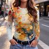 Women's Slim Fit Long Sleeve T-Shirt with Maple Leaf Print Crewneck Casual Top for Fall and Winter