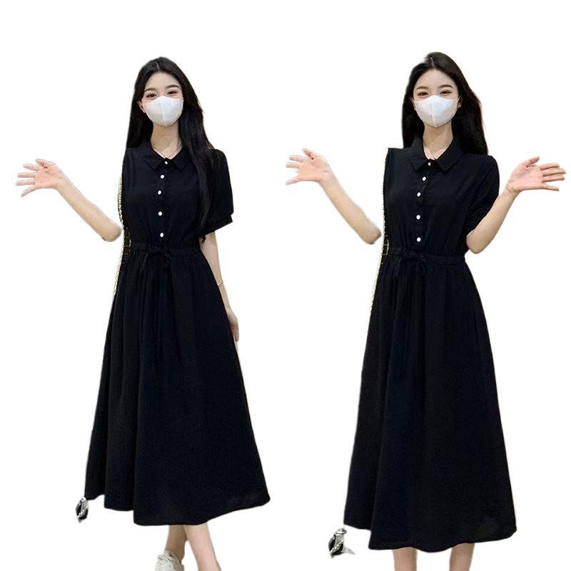 French Black Summer 2026 Hepburn-Inspired Slim Fit Chiffon Long Dress Skirt