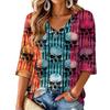 Women's V-Neck Halloween Print Lightweight Top for Spring and Summer