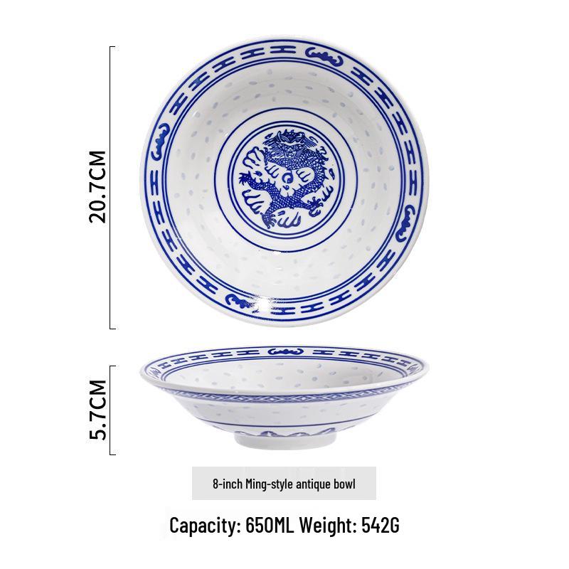 Exquisite Blue and White Retro Porcelain Bowl Set for Hotel and Home Use