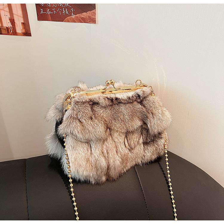 Podzimní a zimní nová vlasová taška dámská spona do vlasů z liščí srsti dámská taška s texturou ramenní crossbody oblačná taška trendy zahraniční obchod dámská taška
