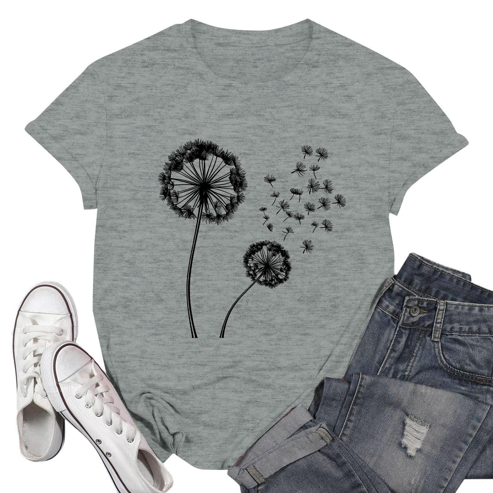 

Women s Fashion Casual Printed Short Sleeve Round Neck Pullover Tops XXL