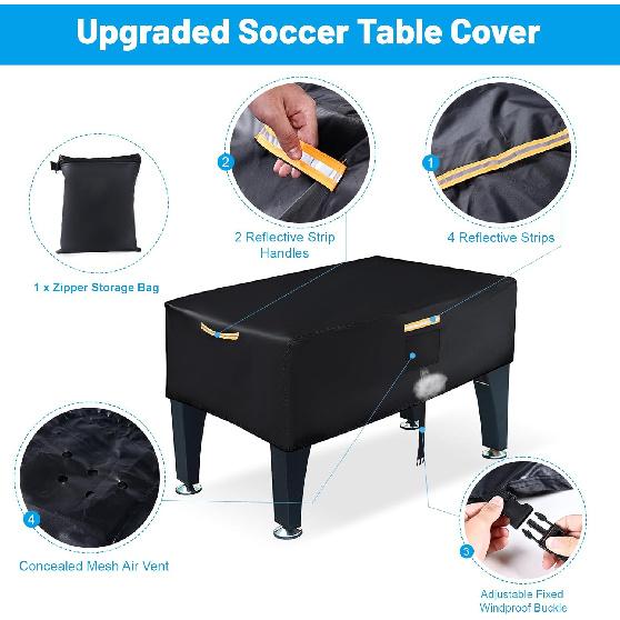 Foosball Table Cover Outdoor Waterproof,Heavy Duty 420D Soccer Table Cover,Game Table Cover with Windproof Buckle,Air Vent,4 Reflective Strip